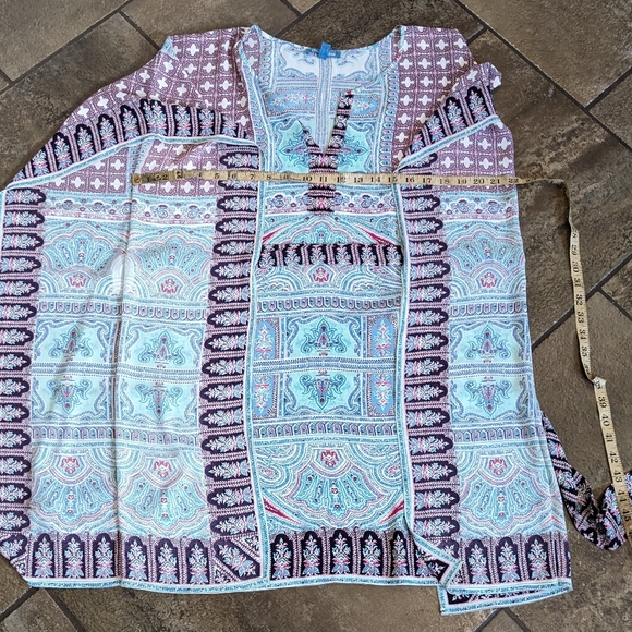 Beach Cover Up Boho Tunic Flowy Top Size S Pink Blue Multiprint - Picture 12 of 12
